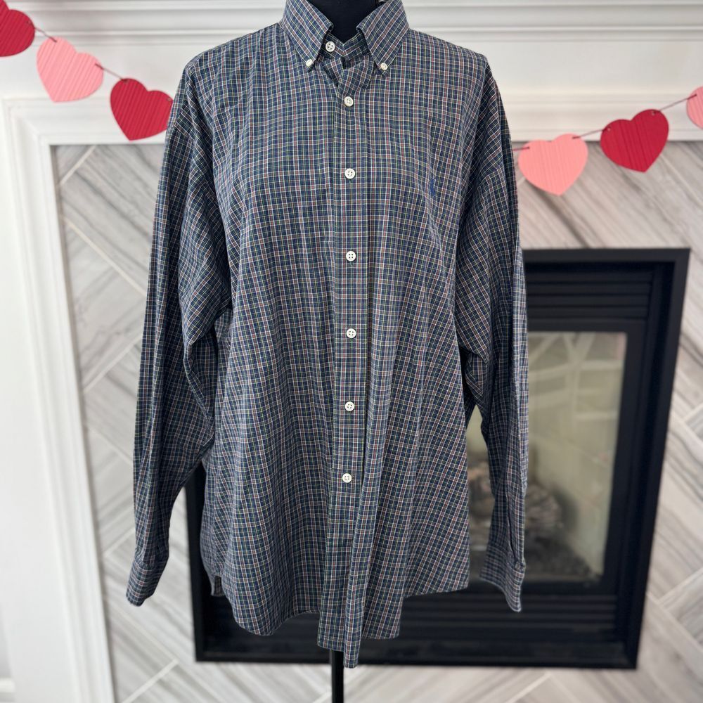 Ralph Lauren Classic Fit Plaid Button-Down Shirt Navy‎ Green Check Pattern XL